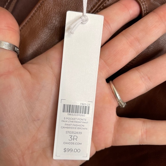 NWT Chico's Brown Five Pocket Ponte Faux Leather Slim Leg Front Pant Size 3R/16R - Picture 11 of 12